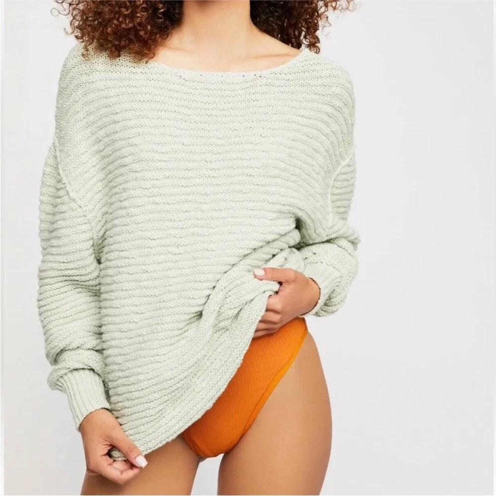 Free People Menace Solid Tunic Sweater Oversized Slouchy Mint Green Size Medium